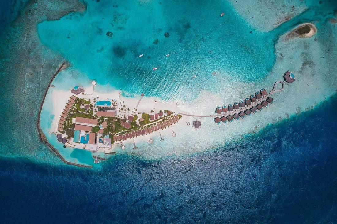 A private island resort seen from the air